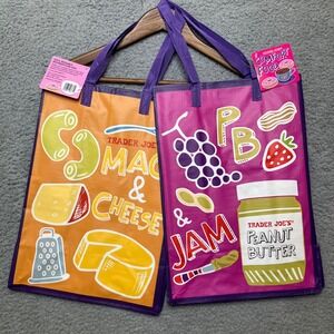 NWT 2 Trader Joes Tote Bags Mac & Cheese PB&J Comfort Food Set USA Tourist Gift